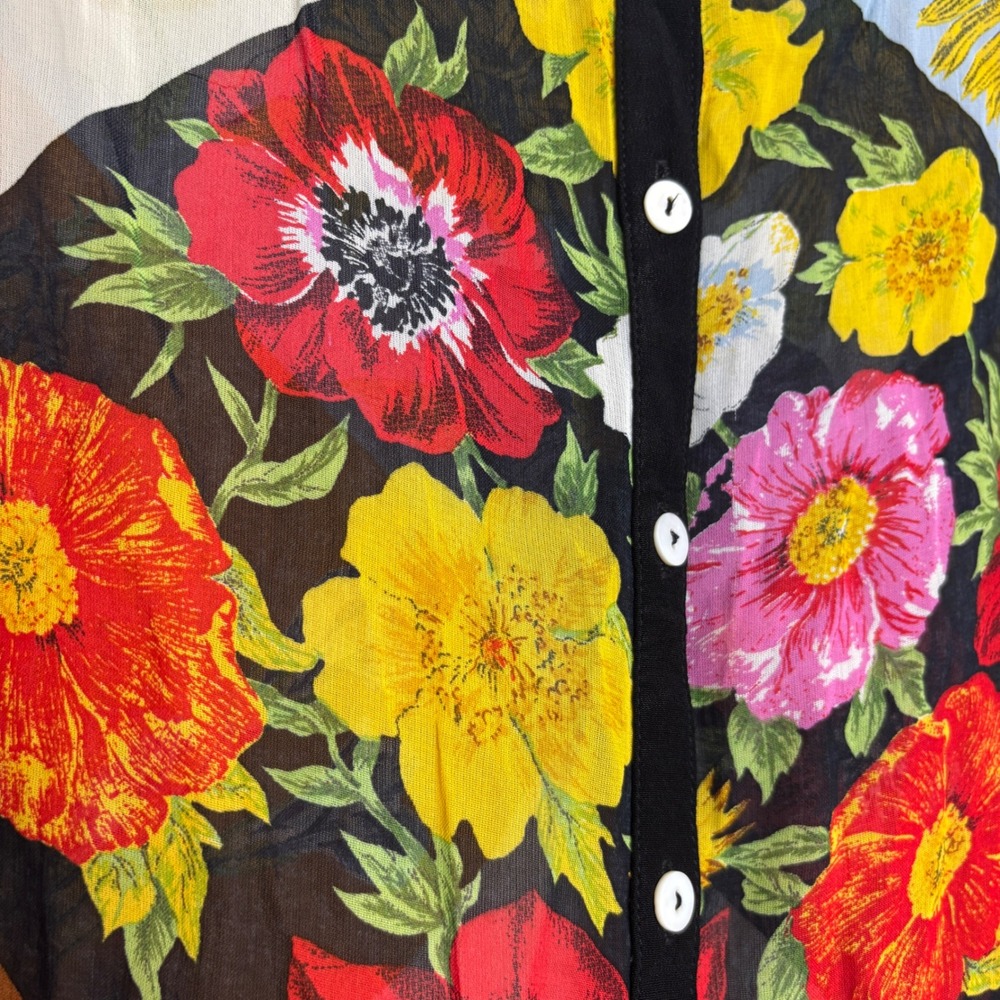 Vintage 90s Patchwork Floral Blouse Sheer Button Top Womens Small S Cottage Boho - Picture 9 of 16